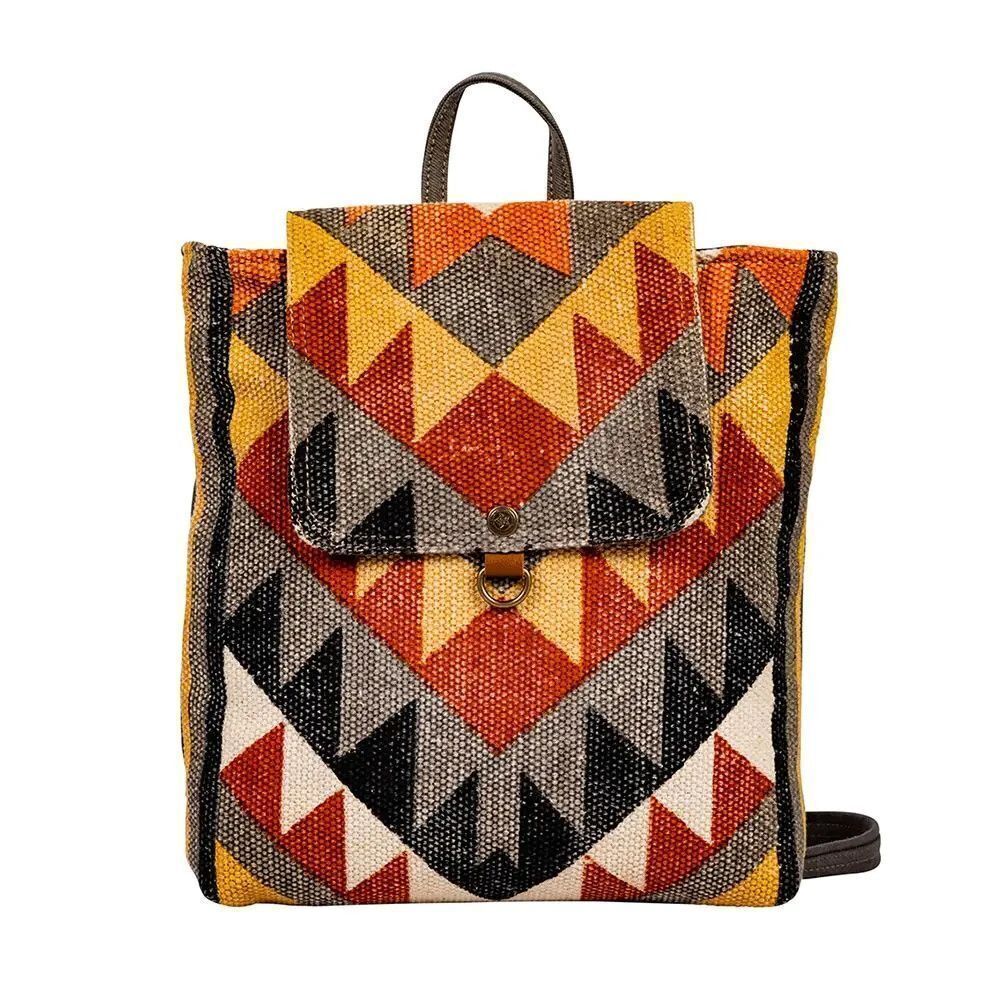 Myra Bag Handmade Eagle Backpack Upcycled Canvas & Cowhide Leather